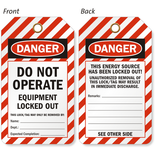 OSHA Danger Lockout Tag – Do Not Operate