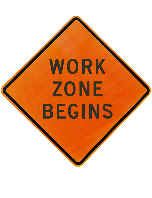 48" Work Zone Begins Reflective Vinyl Rollup Sign