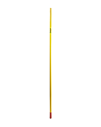 A single yellow fiberglass pole with a red collar near the bottom.
