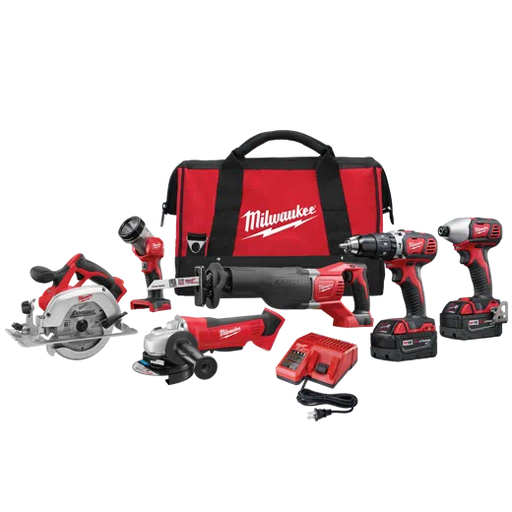 MILWAUKEE M18 Li-Ion Cordless Power Tool Set — 6-Tool Set, 2 Batteries
