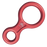 A red anodized aluminum figure 8 descender for climbing.