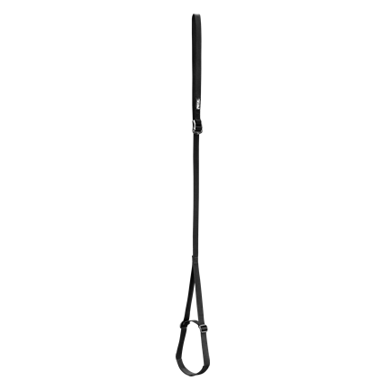 Adjustable foot loop for ascenders, black color, with quick-adjustment mechanism and reinforced stirrup.