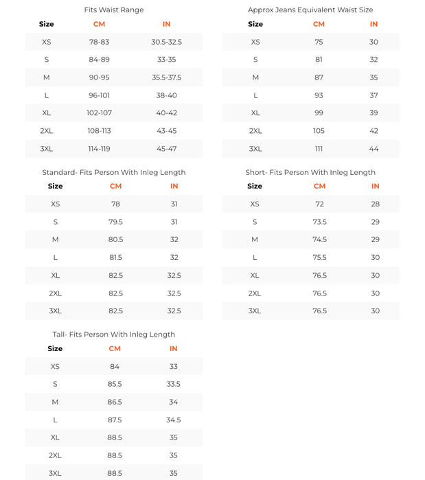 clogger chainsaw pants sizing chart