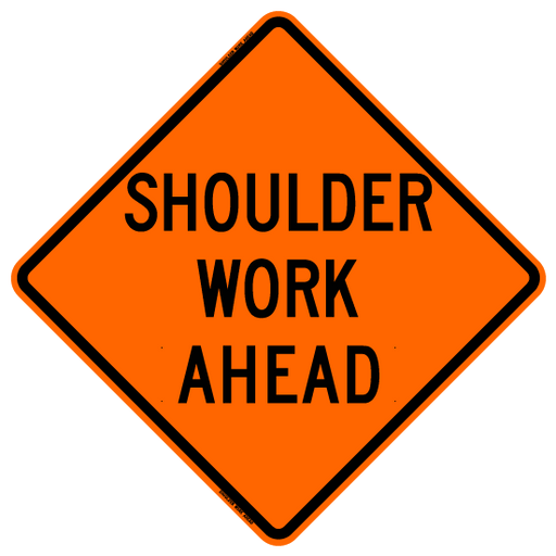 SIGN SHOULDER WORK AHEAD 48" ORANGE DIAMOND GRADE