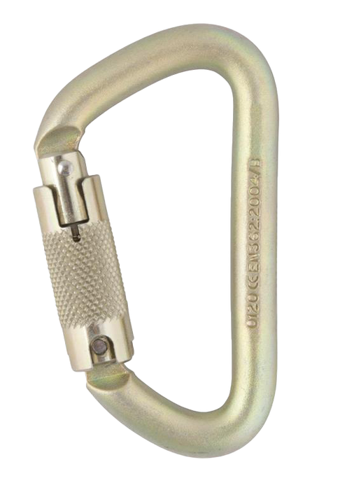 CARABINER 12mm Steel Offset D Kwiklock Gold