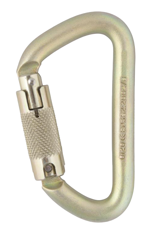 CARABINER 12mm Steel Offset D Kwiklock Gold